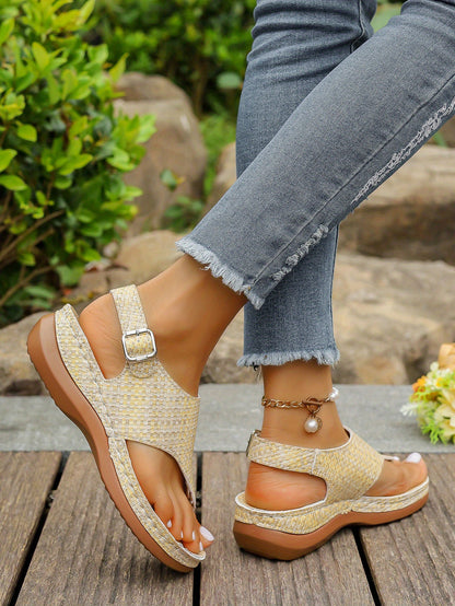 Women'S Plus Size Ethnic Floral Sandals - Adjustable Ankle Strap, Open Toe Platform Wedge Heel, Vibrant Embroidered Flower Design, Summer Casual Shoes, European & American Style, Summer Footwear | Vibrant Embroidery | Durable
