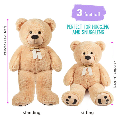 Big Teddy Bear, 3 Feet Giant Teddy Bear Stuffed Animal, Large Bear Plush Toy, 39 inch, Gift for Girls, Girlfriend, Wife, for Birthday Valentine's Day