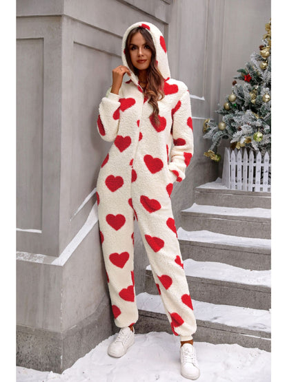 ' Plush Bodysuit - Cozy Hooded -Neck Jumpsuit, Winter Warm Clothing Suitable for Christmas, Machine Washable Solid Color Clothing (No Parts)