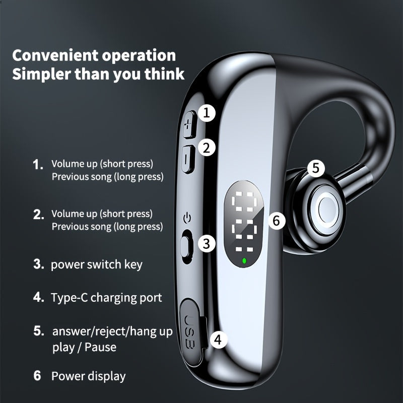 Wireless Headphones with Microphone, Hands-Free Noise Cancelling Earphones for Business & Driving, Wireless Headset with Microphone, Handsfree Noise Canceling Talking Business Driving