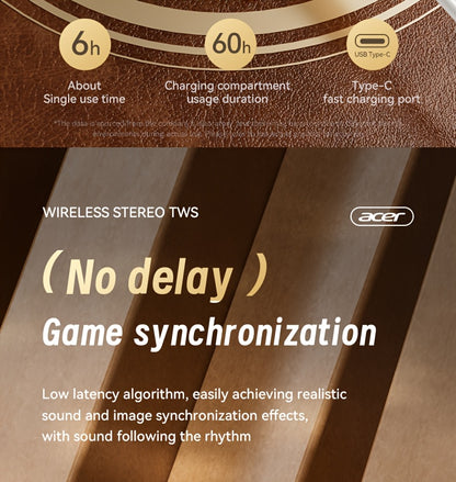 [Acer] 2025 new model back-to-school season TWS Wireless Headset Heavy Bass Stereo + Talking Noise Cancellation Ultra Long Lasting Sports Running In-Ear Low Latency Gaming Mode HIFI Audio Lightweight Touch Design Stylish Desi