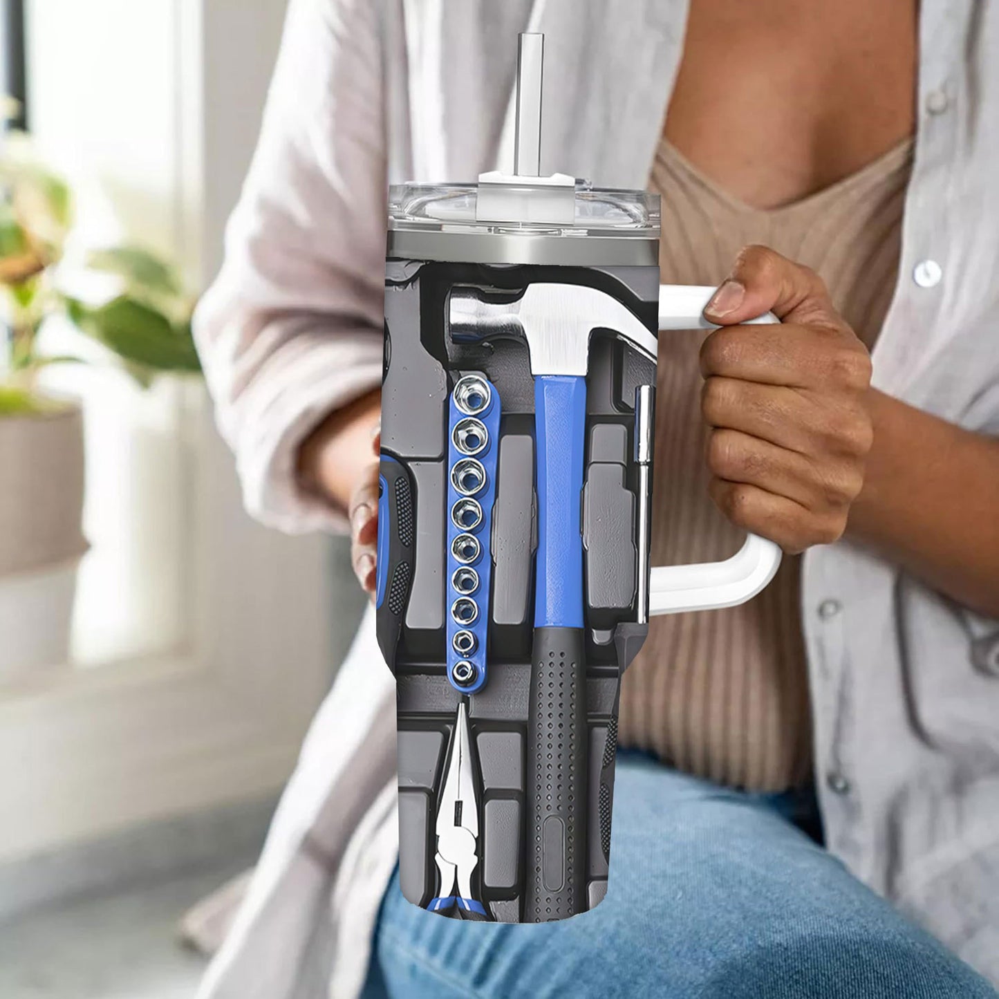 40oz Stainless Steel Tool Kit Tumbler, Double Wall Vacuum Insulated Travel Mug, Spill Proof Lid, Perfect Gift for Dad, Mom, Ideal for Christmas, Thanksgiving, Valentine's, Mother's, Father'S Day, Gift for birthday, Coffee Cup