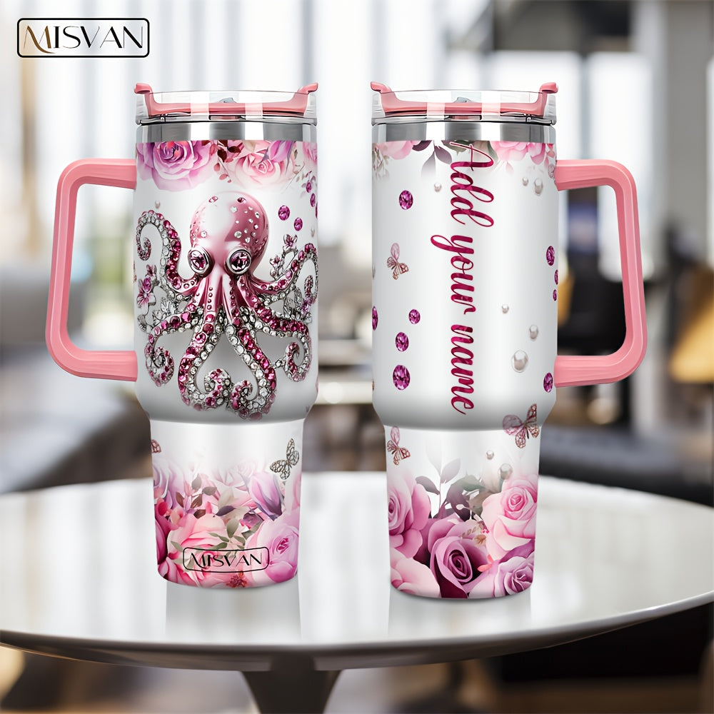 1pc Customized Name Stainless Steel Tumbler | 20oz/22oz/40oz Insulated Water with Lid, Reusable, Round Shape, 304 Stainless Steel, Ideal for Easter, Thanksgiving, Father'S Day, Mother'S Day, Graduation, White Diamond Butterfl