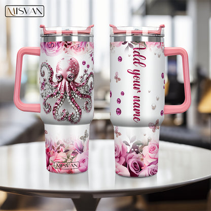 1pc Customized Name Stainless Steel Tumbler | 20oz/22oz/40oz Insulated Water with Lid, Reusable, Round Shape, 304 Stainless Steel, Ideal for Easter, Thanksgiving, Father'S Day, Mother'S Day, Graduation, White Diamond Butterfl