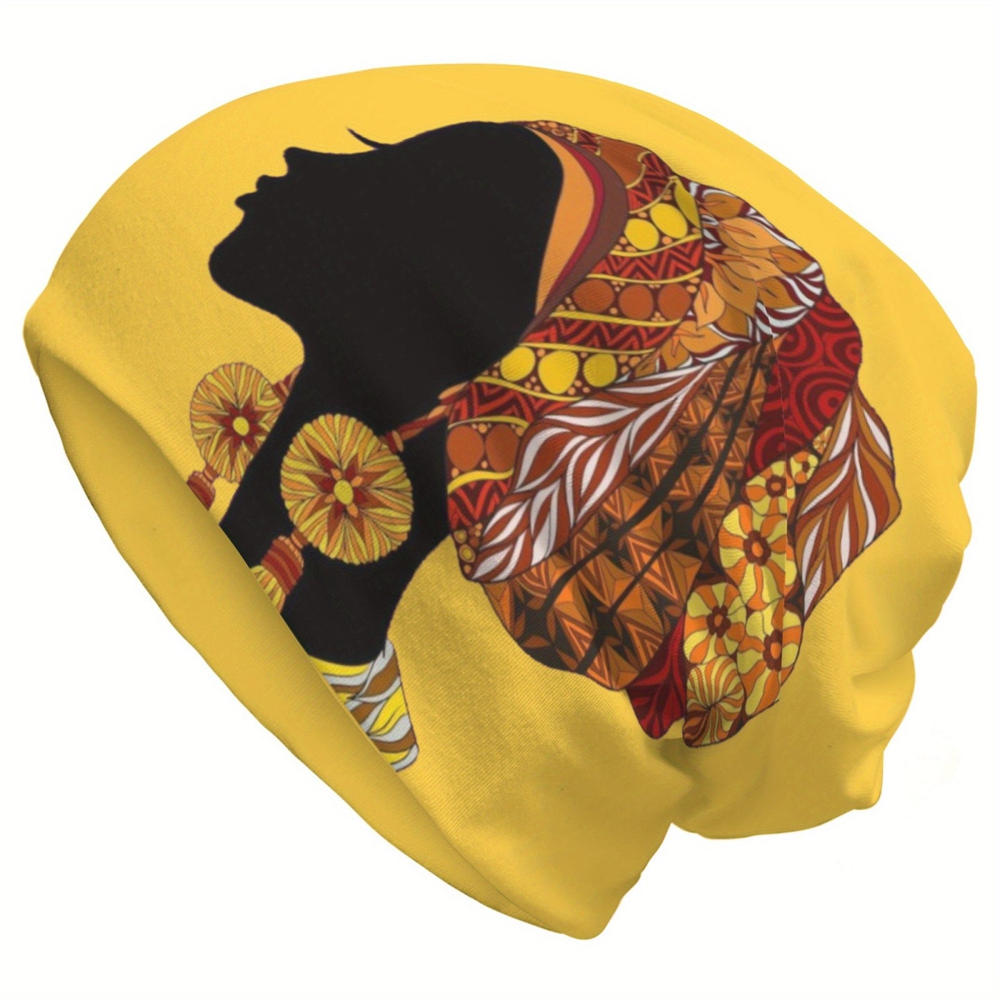 African Artistic Pattern Beanie, Soft, Lightweight Knit Fabric, Casual Style Polyester Stretch Hat with Elastane, Unisex Suitable for Men And Women.