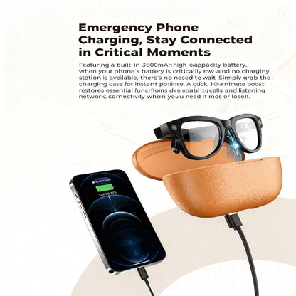 AI Smart Camera Glasses with Charging Case (Power Bank) - 4K HD Recording, Real-Time Translation & Voice Assistant, Smart Glasses for Video Calls, Smartphone Replacement, Portable Translator & ic Charging (-)