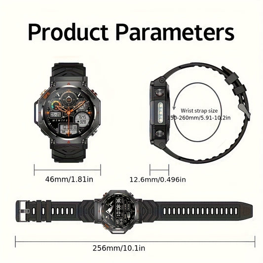 Men's Smartwatch - 1.39inch full touch HD Display, come with long range flashligh & GPS function, 530mAh large battery capacity, Wireless Calls/dial, compass, Music Control, massive sports modes, Zinc Alloy Case, Silicone and