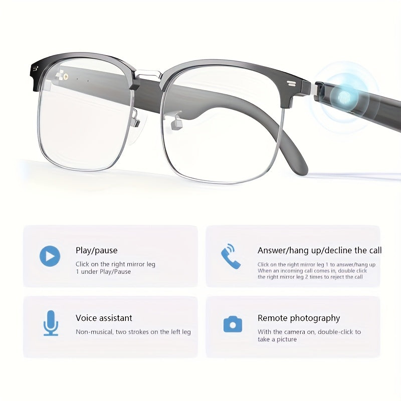 AI Smart Glasses with 160+ Language Real-Time Translation, Chat GPT System, Built-in Mic & Speaker, HD Voice Calls & Music Playback, Smart Glasses with Camera & Voice Assistant for Men & Women, USB-Powered, Compatible with Sm