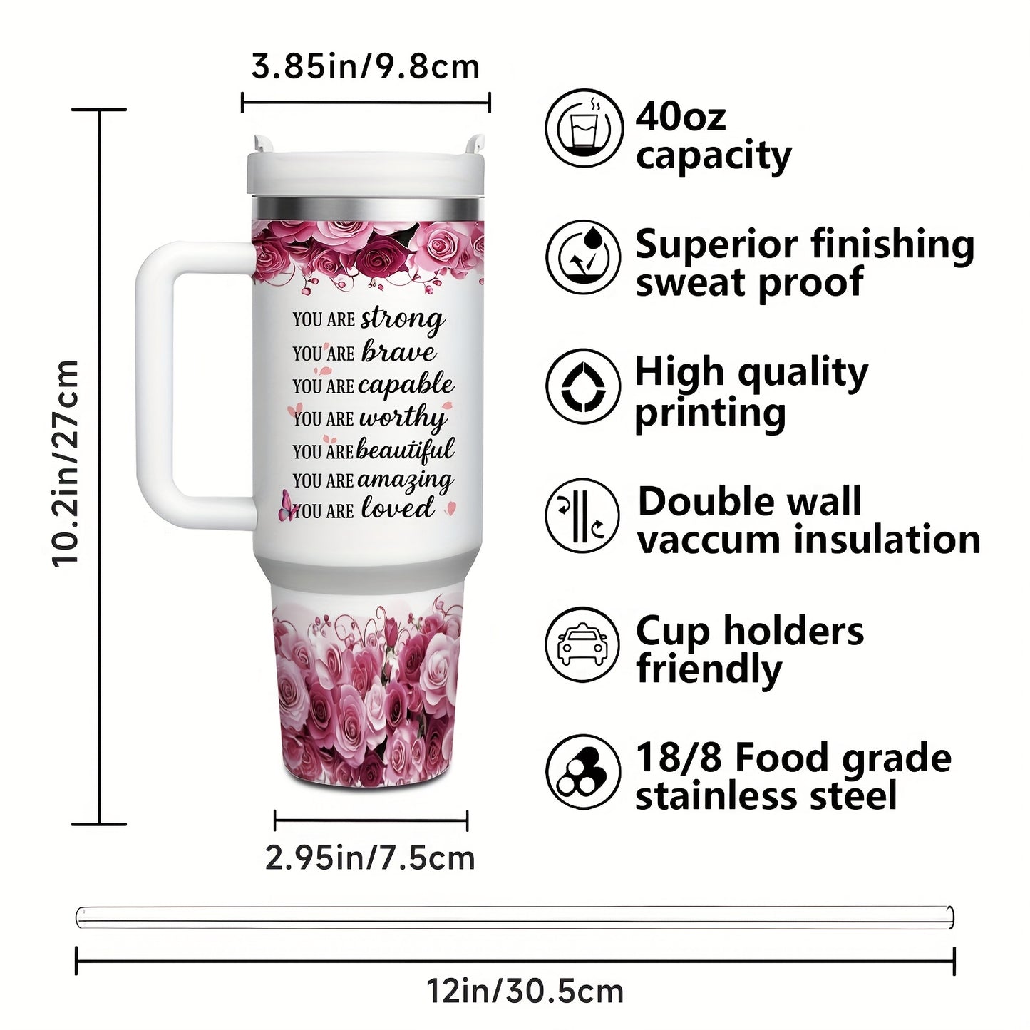 MIKENDA 1pc 40oz "A-Z Custom Letters & Name" Stainless Steel Travel Cup with Lid And Straw. Coffee Cup, Kitchen Drinkware. Great Gift for Women, Friends, Parents.for Mother's Day, Holidays. for Home & Outdoor Use.Halloween &