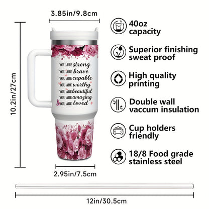MIKENDA 1pc 40oz "A-Z Custom Letters & Name" Stainless Steel Travel Cup with Lid And Straw. Coffee Cup, Kitchen Drinkware. Great Gift for Women, Friends, Parents.for Mother's Day, Holidays. for Home & Outdoor Use.Halloween &