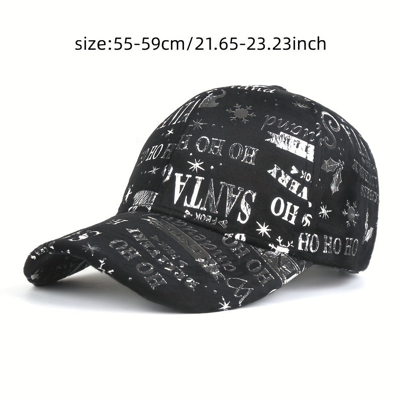 1pc Christmas Reflective Baseball Cap Adjustable Lightweight Polyester Vintage Distressed Six-Panel Street Style Cap with Random Print Patterns (Stars/Hearts/Music Notes) - Unisex Casual & Festive Holiday Accessory, Streetwea