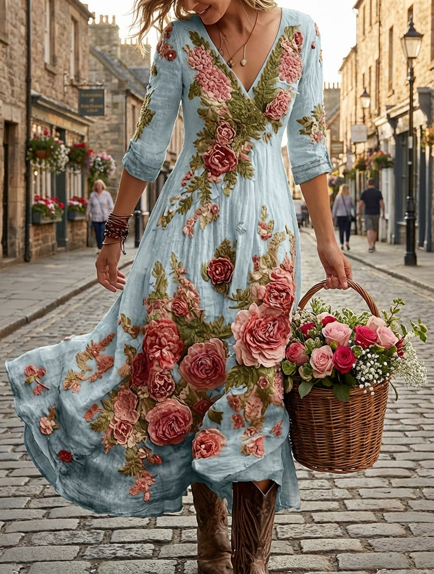 Women's Bohemian A-Line Dress with V-Neck & Cross Back Straps - Short Front Slit & Flowing Floor-Length Skirt, Wedding Guest Gown for Spring Summer Fall Parties, Short Front Long Back Dress (No Underbelly)
