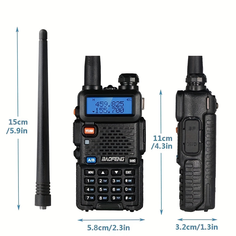 2 Baofeng Walkie Talkies, Handheld Rechargeable Two-way Radio, Long-distance Portable Radio with Speaker Microphone Programming Cable And NA-771 Long Antenna, Suitable for Travel, Survival, Hiking, Cycling, Work, Camping, Fis