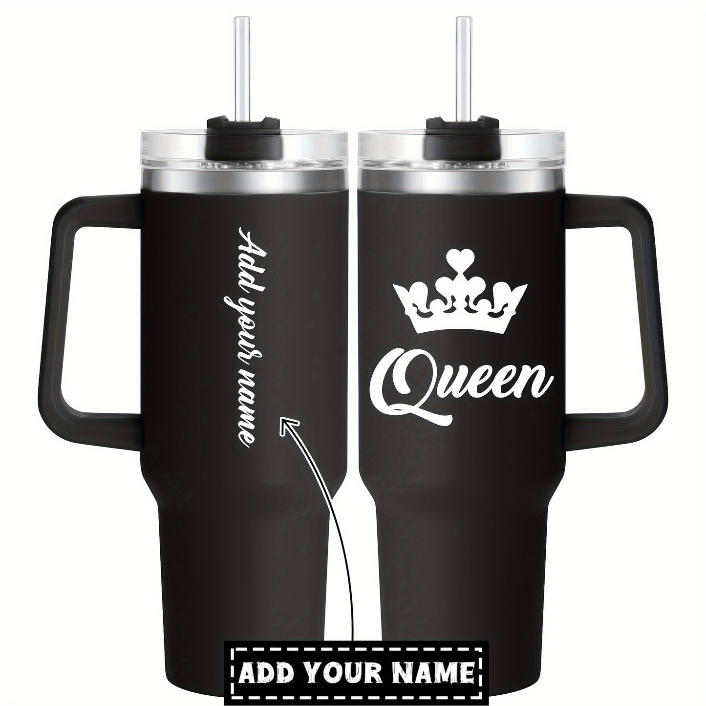 1pc HSDIOKL Queen 40oz Stainless Steel Tumbler - Double Wall Vacuum Insulated Travel Mug - Customizable with Crown & "Queen" Design - Pink Lid - Perfect for Halloween, Christmas, Thanksgiving Gifts - Gift Mug | Crown Motif Tu