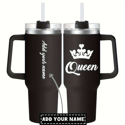 1pc HSDIOKL Queen 40oz Stainless Steel Tumbler - Double Wall Vacuum Insulated Travel Mug - Customizable with Crown & "Queen" Design - Pink Lid - Perfect for Halloween, Christmas, Thanksgiving Gifts - Gift Mug | Crown Motif Tu