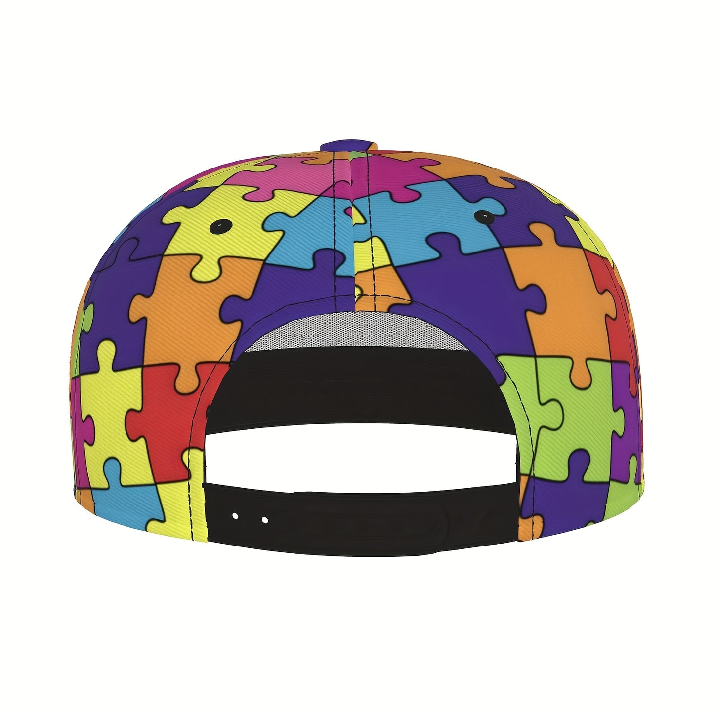 Colorful Puzzle Pattern Baseball Cap - Adjustable, Lightweight Polyester Flat Brim Hat with Vibrant Cartoon Design, Ideal for Family Gift, Mother'S Day & Father'S Day, Beach & Sports Cap|Playful Accessory|Machine Washable Hat
