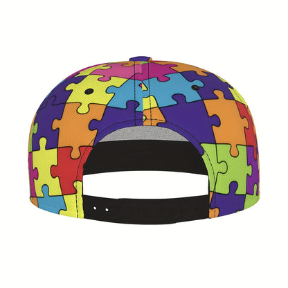 Colorful Puzzle Pattern Baseball Cap - Adjustable, Lightweight Polyester Flat Brim Hat with Vibrant Cartoon Design, Ideal for Family Gift, Mother'S Day & Father'S Day, Beach & Sports Cap|Playful Accessory|Machine Washable Hat
