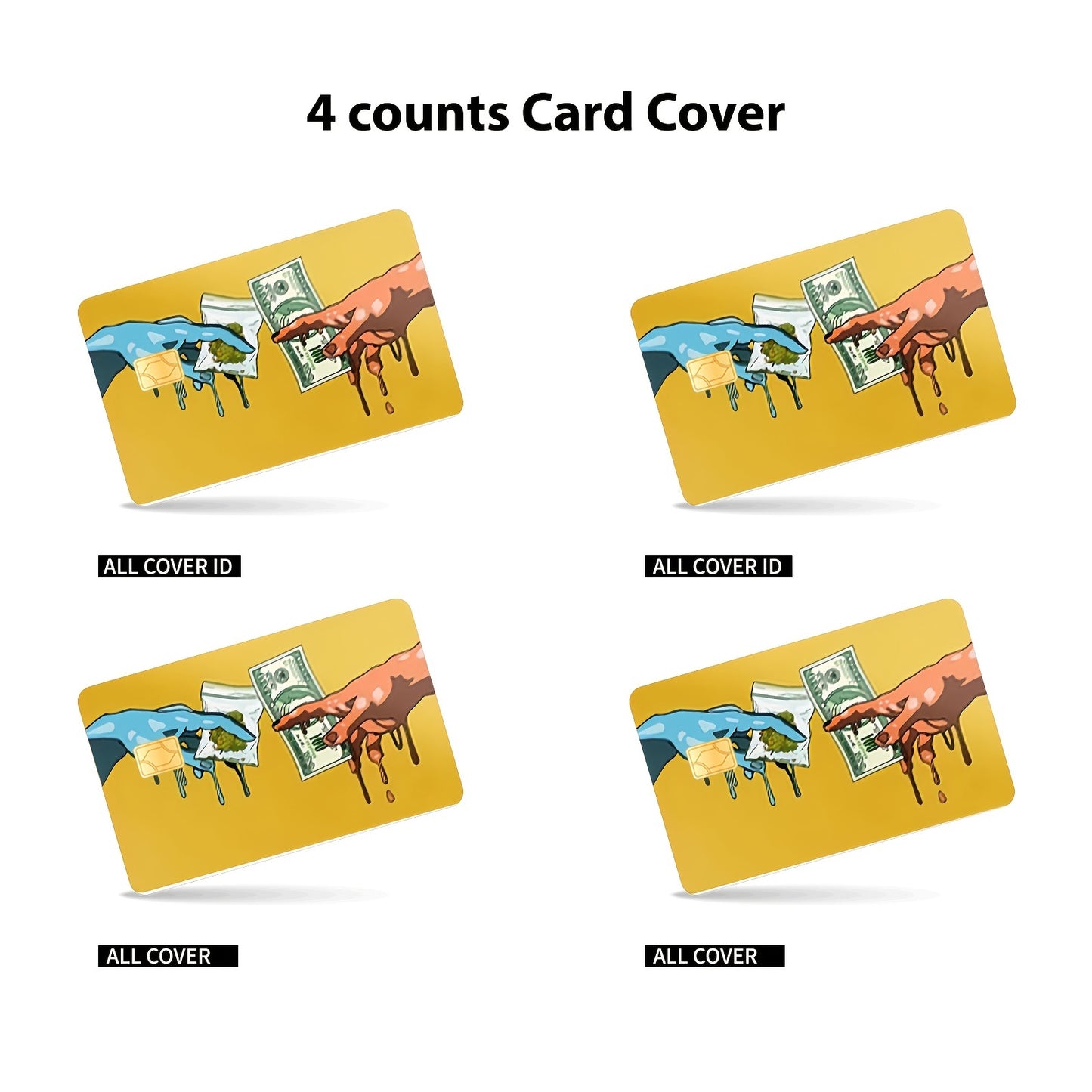4pcs PVC Credit Card Skins with Money Drip Design & Dollar Bill Pattern - Matte Anti-Residue Vinyl Decals, Hand Washable Protective Cover for Credit/Debit/Transit/Key Cards - One-Time Use, Color Matching ( & Red) - Ideal for