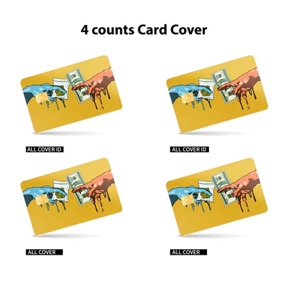 4pcs PVC Credit Card Skins with Money Drip Design & Dollar Bill Pattern - Matte Anti-Residue Vinyl Decals, Hand Washable Protective Cover for Credit/Debit/Transit/Key Cards - One-Time Use, Color Matching ( & Red) - Ideal for