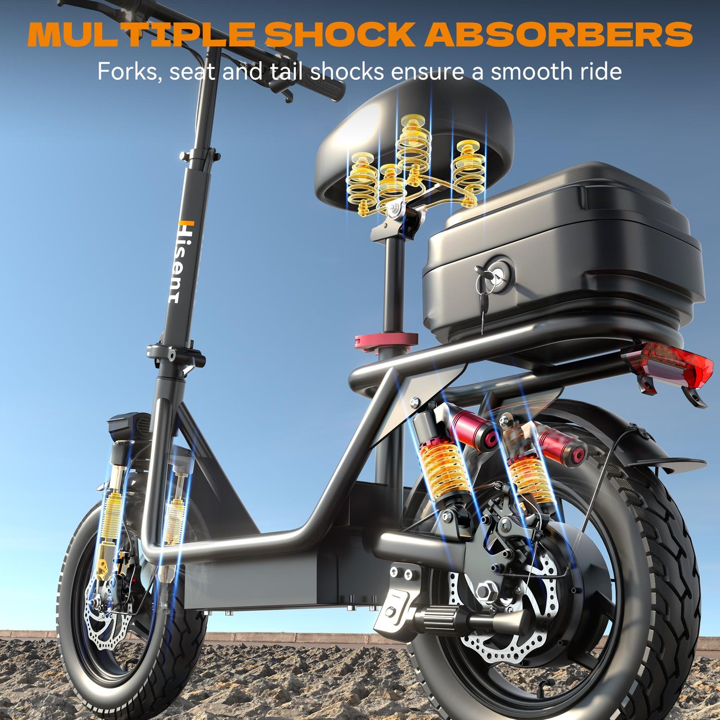 Hisent Adult Electric Scooter- 20 Mph, 740W Peak Motor, 10Ah/15Ah Lithium Battery, 15-40 Mile Range, 14 Foldable With Seat And Storage Box, Dual Suspension, Dual Brake System, Ample Storage, Alloy Steel Frame Durable, Commute