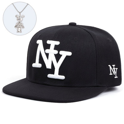 Two-piece "one hat and one decorative necklace" combination, new youth hip-hop baseball cap, exquisite embroidery adjustable lightweight and breathable travel, travel, size, and holiday gifts best choicesuitable for men and w