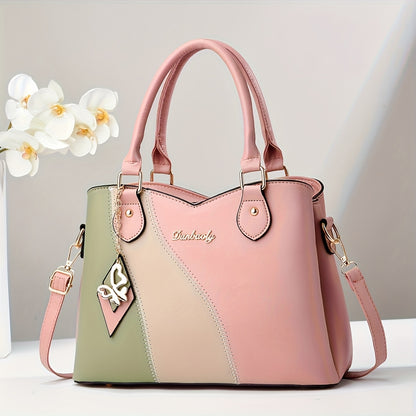 CHROSGEKEIDI Women's Elegant Handbag with Detachable Strap - Perfect Gift for Mom - Versatile Handbag | Modern Minimalist | Large Capacity - Zipper Closure & Contrast Design - Polyester Lining - Sturdy Zipper Closure