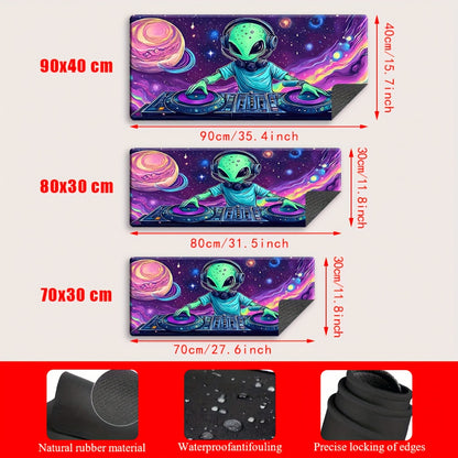 1pc Extra-Large Gaming & Office Desk Mat - Alien DJ Design with Spinning Board, Non-Slip Surface, Soft Touch, Large Rectangular Mouse Pad for PC, Laptop, Gaming Setup - Ideal For Gamers, Office Workers, Abstract Art Style, Sm