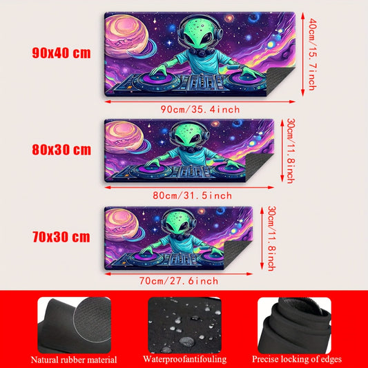 1pc Extra-Large Gaming & Office Desk Mat - Alien DJ Design with Spinning Board, Non-Slip Surface, Soft Touch, Large Rectangular Mouse Pad for PC, Laptop, Gaming Setup - Ideal For Gamers, Office Workers, Abstract Art Style, Sm