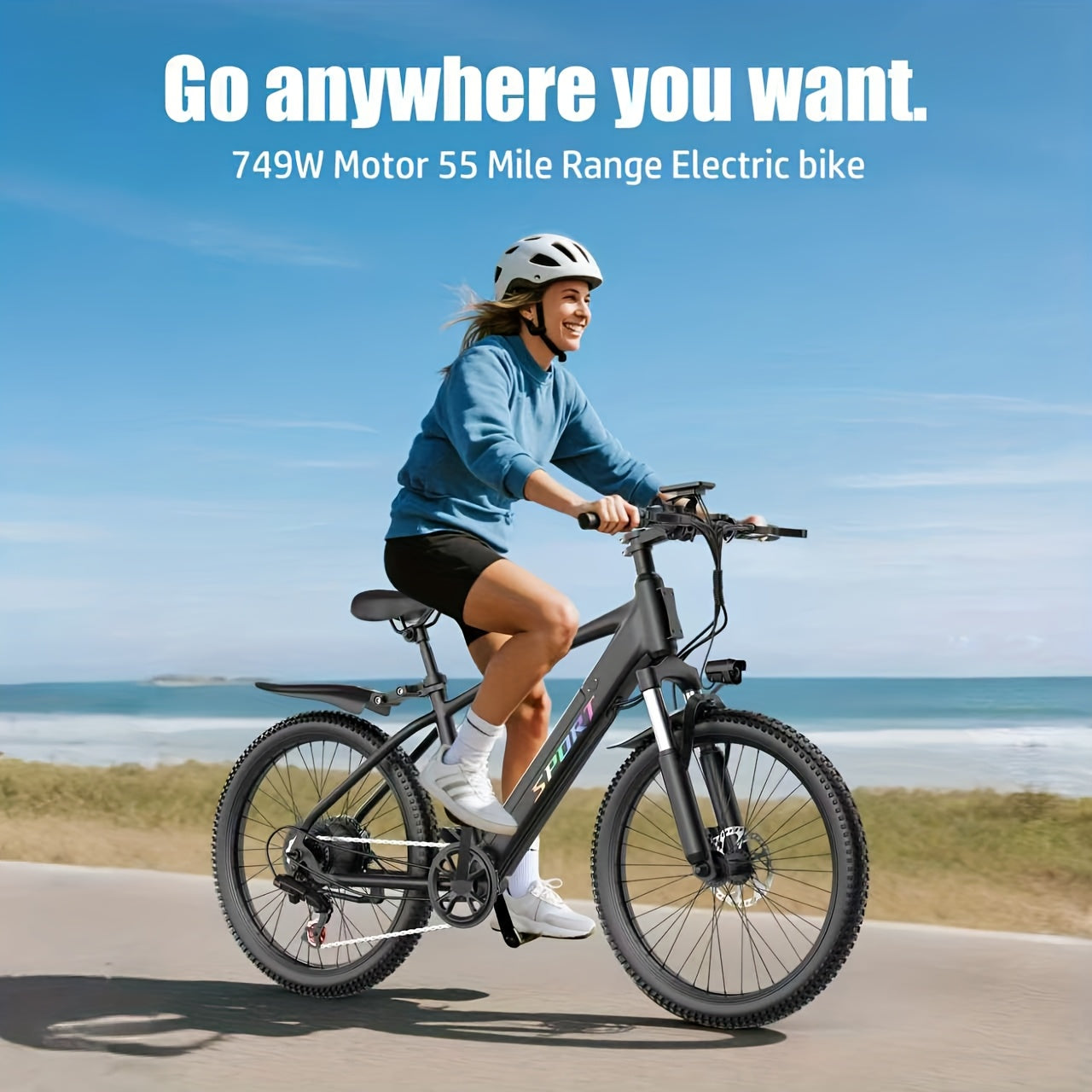 Electric Bike For Adults, 749W Motor Peak Ebike, 480Wh Removable Battery E Bike, Max 45Miles 25MPH, 26" Electric Mountain Bike, 7-Speed & Front Suspension, Electric Bicycle For Commute