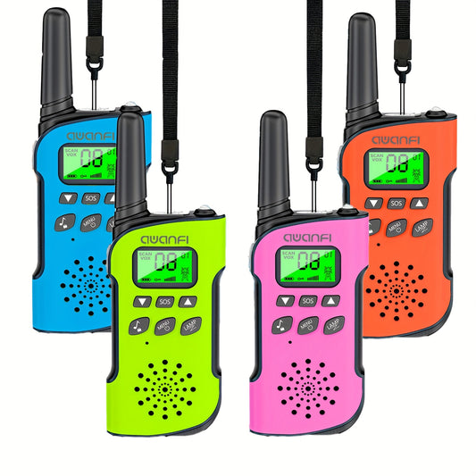 Walkie Talkies for Adults And Kids 2/3/4pcs, Built-in Rechargeable Li-ion Battery, Long Range, with Lanyards, Type-c Cable Fast Charging, LED Flashlight, Different Color Choosen, for Camping Hiking And Outdoor Activities, Gre