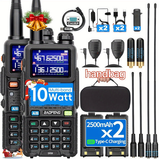 BAOFENG 5RM 10W Ham Radio Handheld,Long Range Two Way Radio,999CH,Frequency Copy,NOAA Weather, Walkie Talkies for Adults with Speaker Mic,Programming Cable-2 Pack