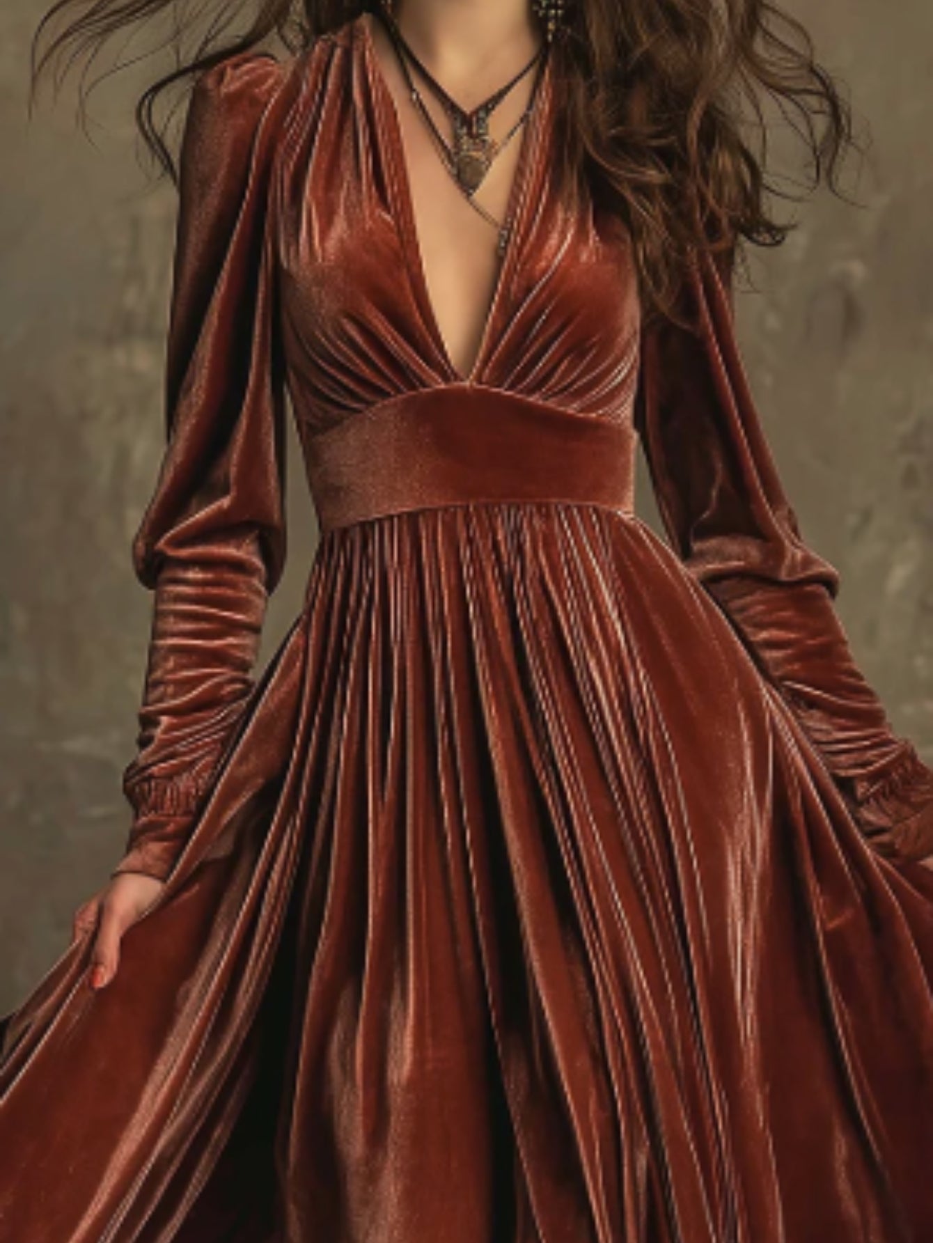 Deep V Waist-Cinching Flared Long Dress For Women | Vintage Luxe Design, Suitable For Dinner Parties, Retro-Themed Parties, And Other Social Occasions