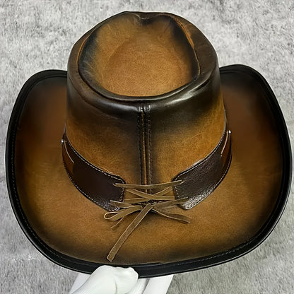 Spring And Summer Hat Men'S Large Rim Leather Sunscreen Sun Hat Riding Riding Hat Prairie Cowboy Hat Mongolian Hat