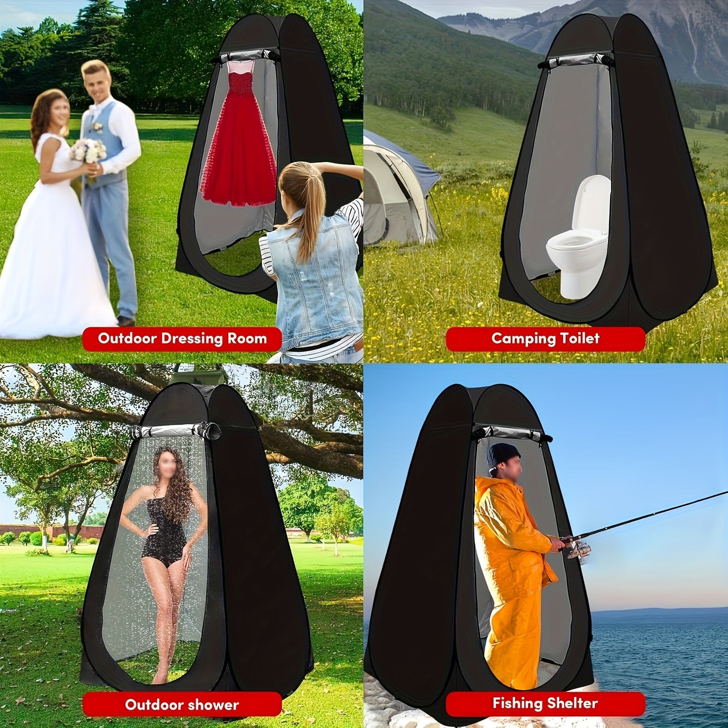 Set of 2 Portable Privacy Tents for Camping Showers - 5 Gallon Solar Shower , Quick to Assemble And Dismantle, Convenient for Hiking, Fishing, And Beach Activities - Green, Outdoor Shower Tent | Pop-Up