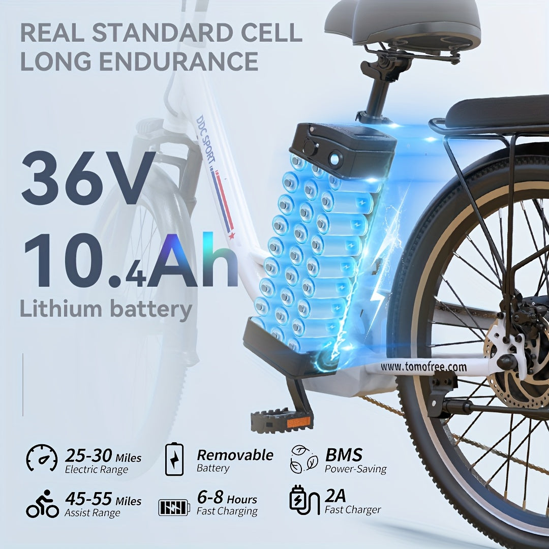 24-inch Wheels, 20-26MPH Commuter, LCD Display, 7 Speed Shift Adult Electric Bicycle, 350-500w Powerful Motor, 36V 10.4A Lithium Battery, Aluminum Alloy Body, Front Fork Shock Absorber, Headlights, Night Driving Protection, B