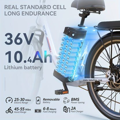 24-inch Wheels, 20-26MPH Commuter, LCD Display, 7 Speed Shift Adult Electric Bicycle, 350-500w Powerful Motor, 36V 10.4A Lithium Battery, Aluminum Alloy Body, Front Fork Shock Absorber, Headlights, Night Driving Protection, B