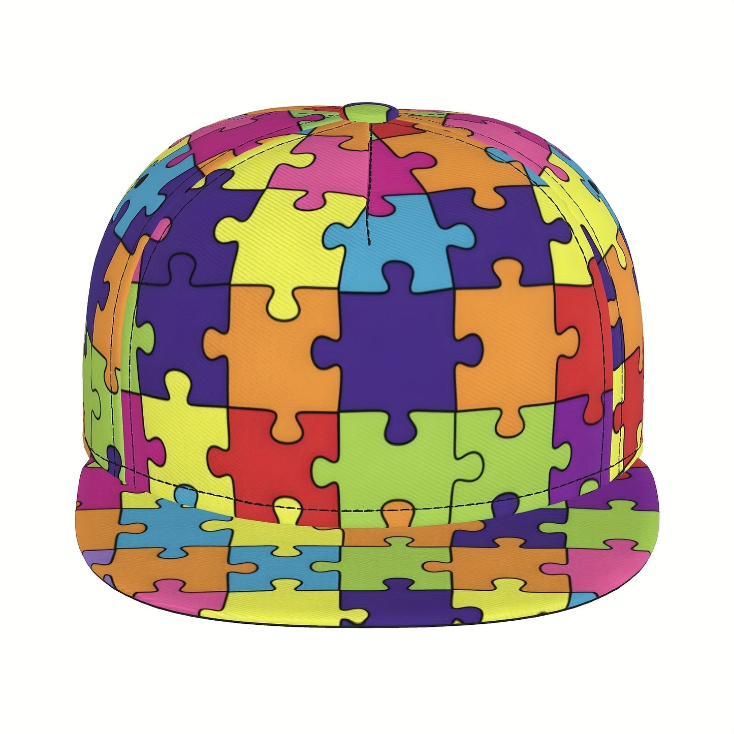 Colorful Puzzle Pattern Baseball Cap - Adjustable, Lightweight Polyester Flat Brim Hat with Vibrant Cartoon Design, Ideal for Family Gift, Mother'S Day & Father'S Day, Beach & Sports Cap|Playful Accessory|Machine Washable Hat