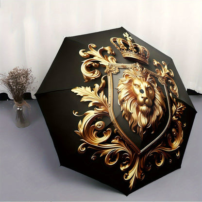 Automatic Open/Close Umbrella with Lion Crown Design - Luxury Black & Golden collapsible umbrella, 8-Rib sturdy frame, Automatic Folding for Travel, Formal Events - Regal Gift for Birthday, Christmas, Special Occasions, Every