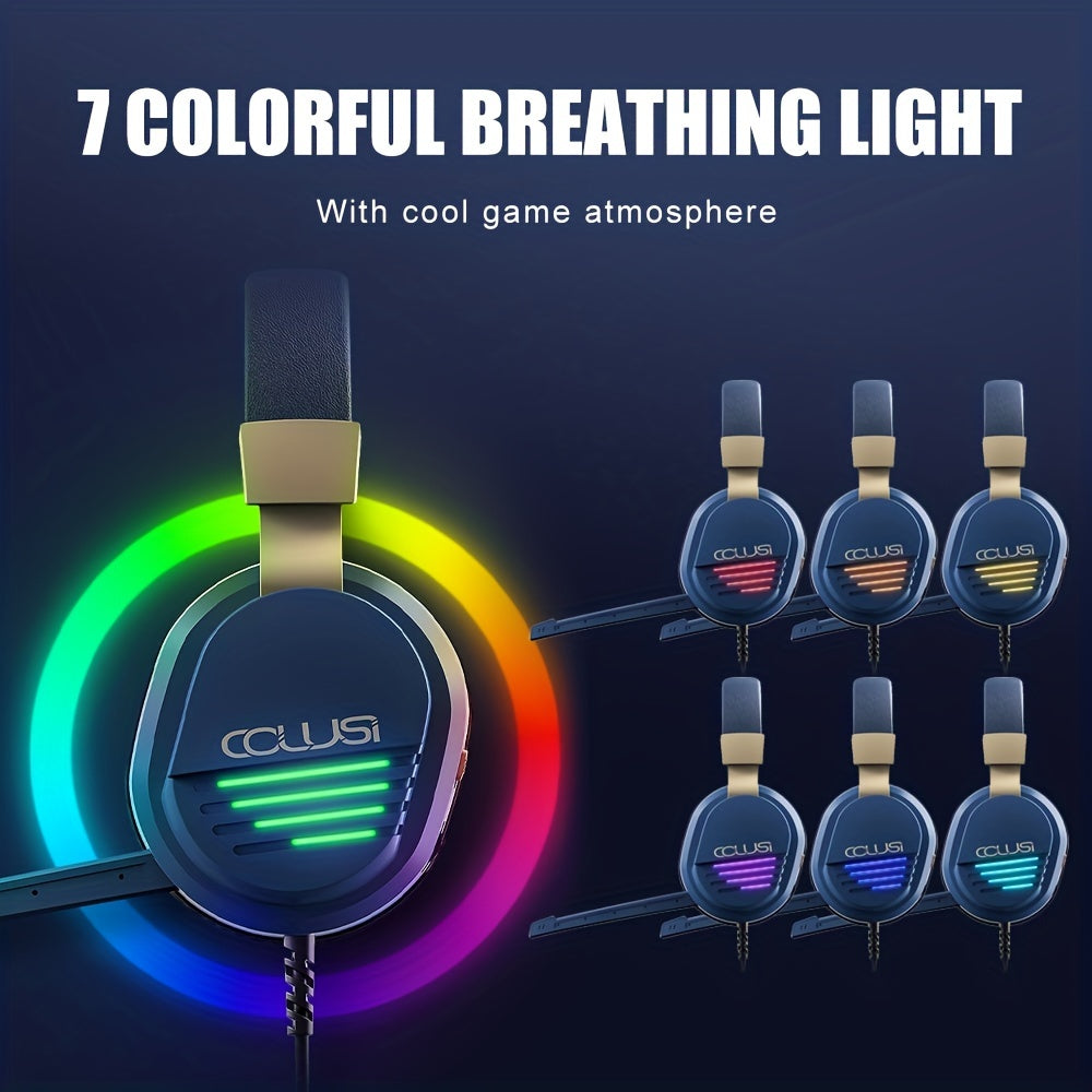 COLUSIBLUE Wired Gaming Headset with Noise-Cancelling Mic, Stereo Bass Surround, Soft Memory Earmuffs for PC, PS4, PS5, One Controller, Volume Control, Condenser Microphone, Non-Waterproof, Plastic Material, Tangle-Free Desig