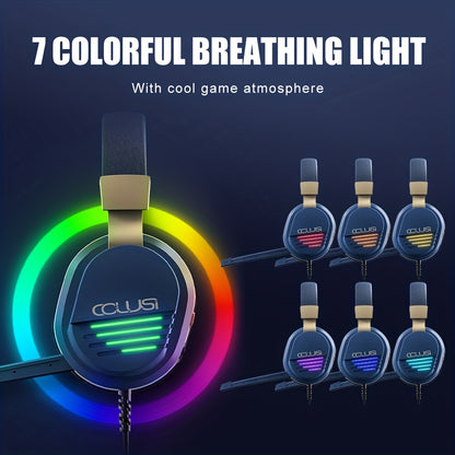 COLUSIBLUE Wired Gaming Headset with Noise-Cancelling Mic, Stereo Bass Surround, Soft Memory Earmuffs for PC, PS4, PS5, One Controller, Volume Control, Condenser Microphone, Non-Waterproof, Plastic Material, Tangle-Free Desig
