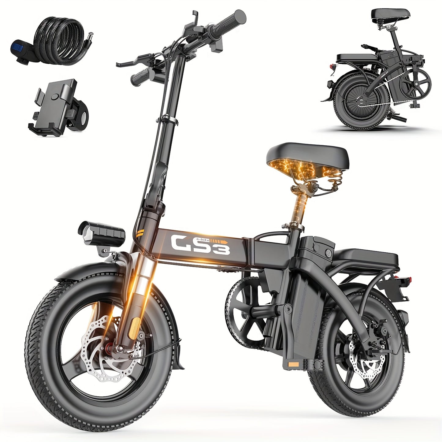 Peak Power 740W Adult Electric Scooter with Seat, 48V10/15AH Lithium Battery, 10 Shock Absorption, 14-Inch Tubeless Protective Tires, Dual Disc Brakes