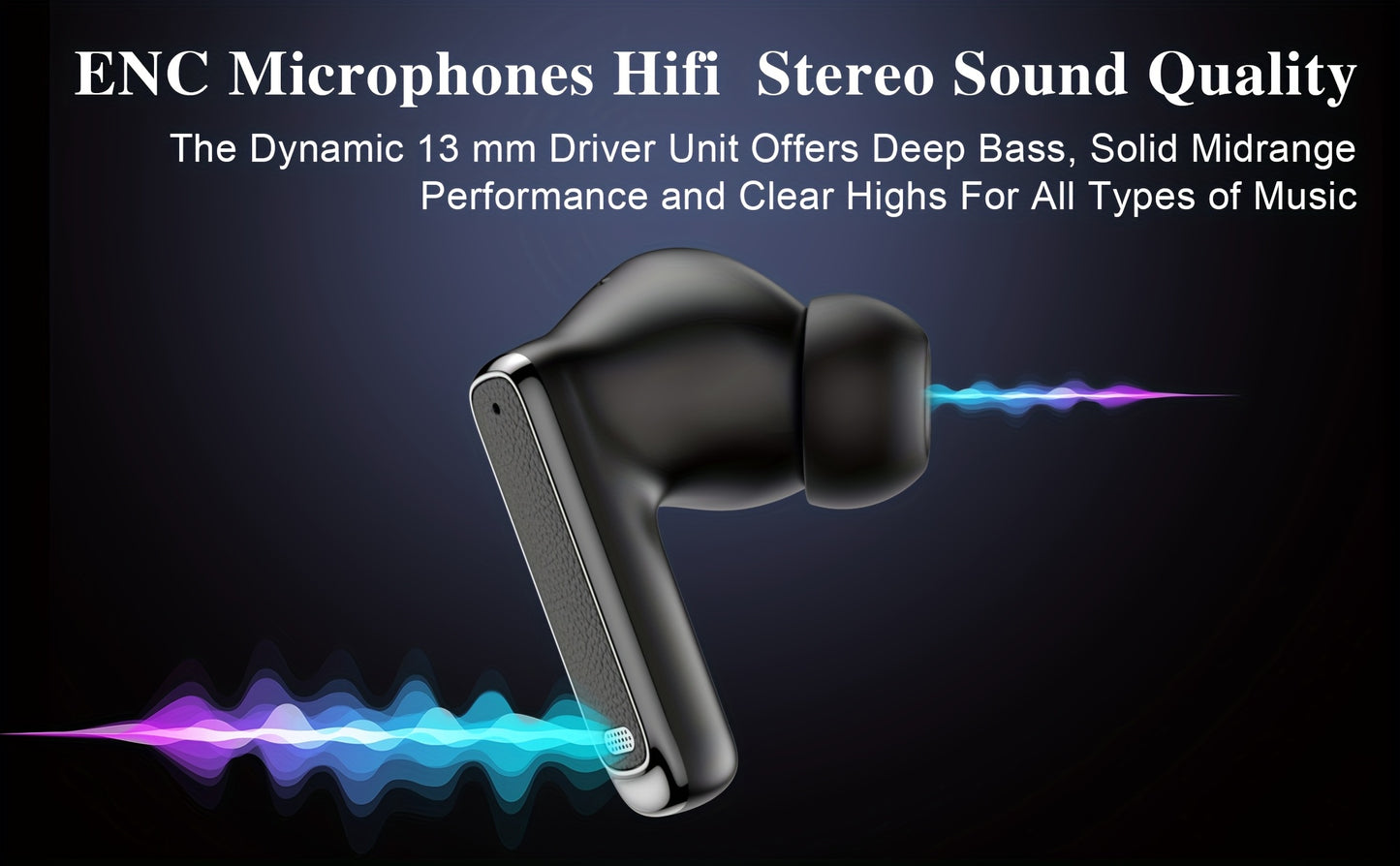 True In-Ear Wireless Headphones, Wireless 5.4, ENC Noise-Cancelling Microphone, Deep Bass, USB-C Charging, Comfortable Design, Clear HIFI Stereo Sound, Long Battery Life, Suitable for Outdoor/Work/Sports, Compatible with All
