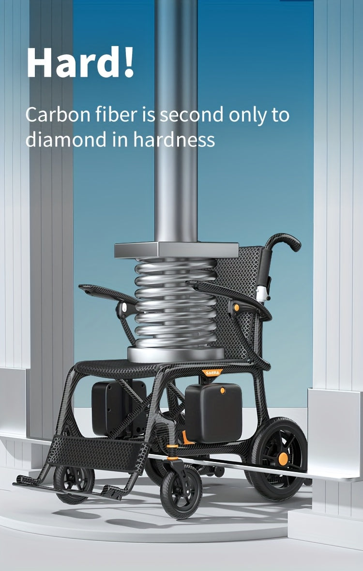 Carbon Fiber Adult Electric Wheelchair - 25-Mile Long Range, 300 lb Capacity Heavy-Duty Power Chair, One-Step Fold/Unfold, Lightweight (15kg) Travel-Friendly Mobility Aid with Hand- Mode, Fits Suitcase for Airplane, Parks & B
