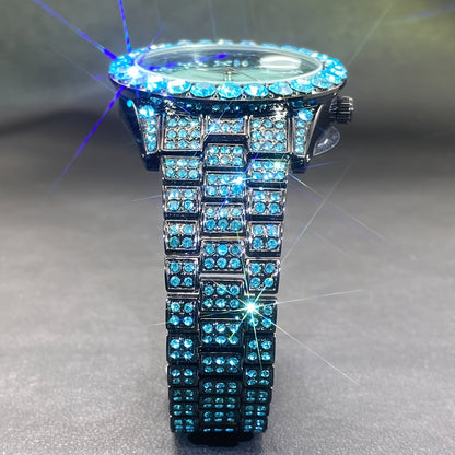 MISSFOX Luxury Rhinestone Couples Watch Compatible for - Ice Blue & Red Luminous Analog/, Calendar Chronograph (No Chronograph), Quartz Movement Wristwatch for Men & Women, Party & Casual Attire - Ideal Gift, Zinc Alloy Case/