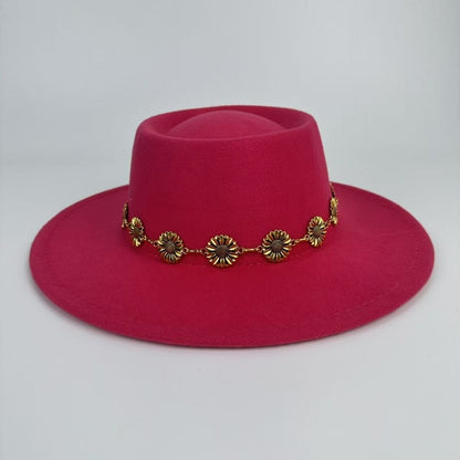 1pc Bohemian-style Unique and Fashionable Felt Hat - Decorated with Exquisite Golden Flower Chain Fedora Hat - Suitable for Daily Street Style, Music Festival Outfits, Bohemian-inspired Looks, Casual Outings and Trendy Season