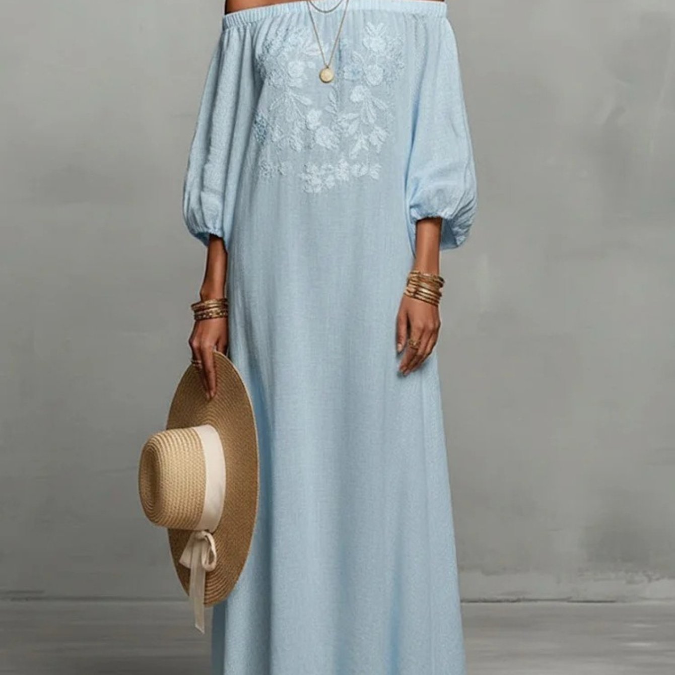 2026 Elegant Floral Off-Shoulder Long Vacation Dress