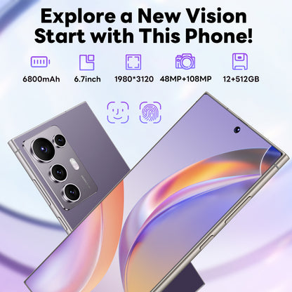 2026 New S25 Android Phone from Apple, Featuring a 4K Screen, 12+512GB of Storage, Facial And Fingerprint Recognition, a 6.8" HD Dual SIM Capability, Type-C Long-Lasting Battery, Designed for Business Use, with a Sleek And St
