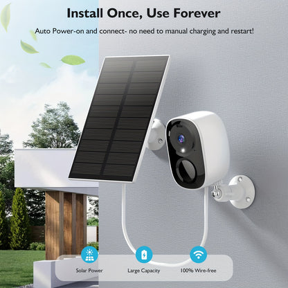 8PCS Solar Powered 2K 3MP Wireless Outdoor Security Camera System - AI Motion Detection, Two-Way Voice Call, Color & Infrared Night Vision,, Battery Powered With USB Dual Use, Lithium Battery