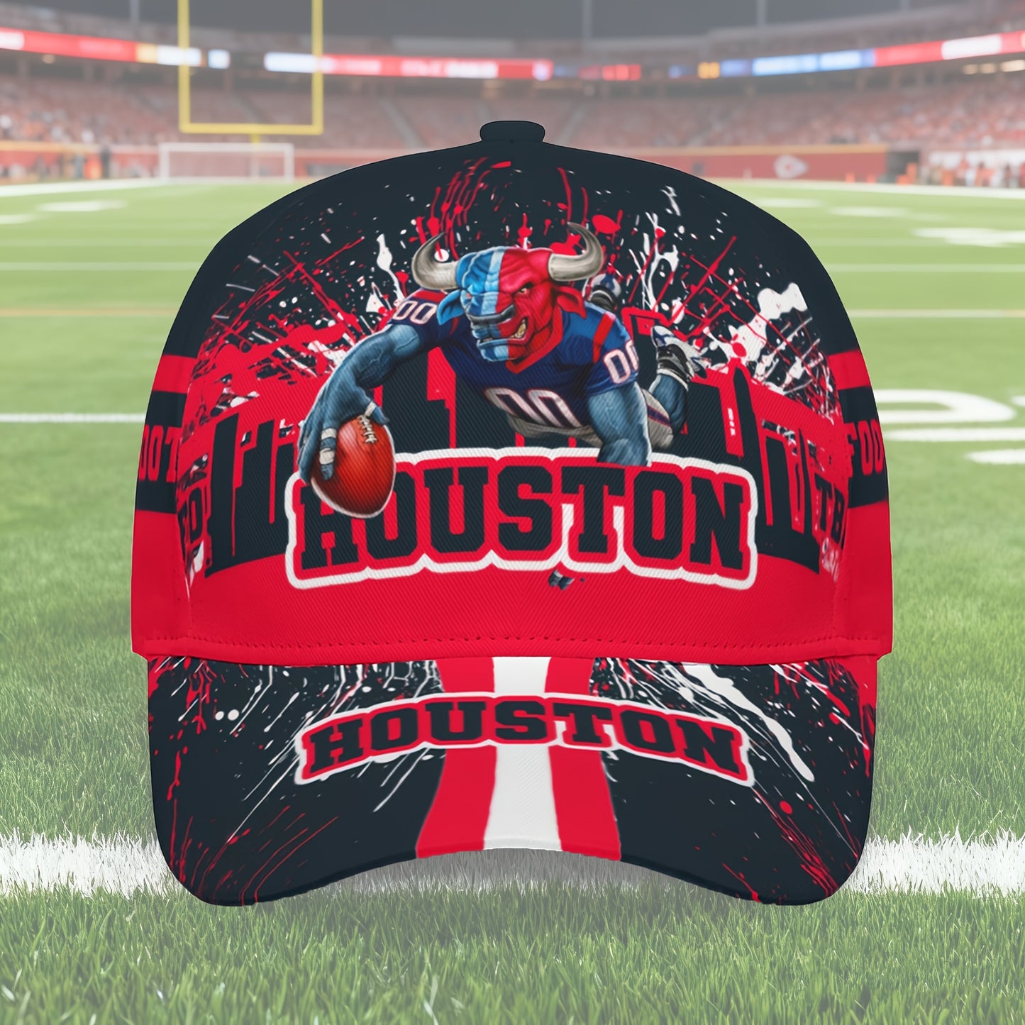 Houston Cartoon Baseball Cap, Adjustable, Unisex, Curved Brim, Perfect for Fans to Enjoy Outdoor Leisure And Sun Protection All Year Round.