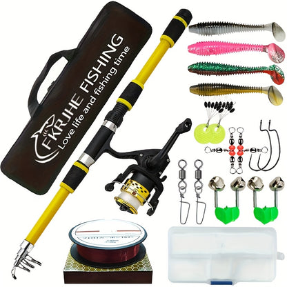 Complete Fishing Rod Set Full Set of 70.87inch Telescopic Rod with 5.2:1 Rotating Fishing Wheel Lure Hook Travel Bag Combo for a Variety of Fishing Scenarios in Both Freshwater And Saltwater